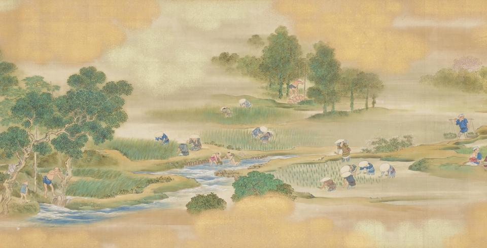 塩川文麟《四季耕作図・蚕業図》（部分）1860年頃　京都市美術館蔵