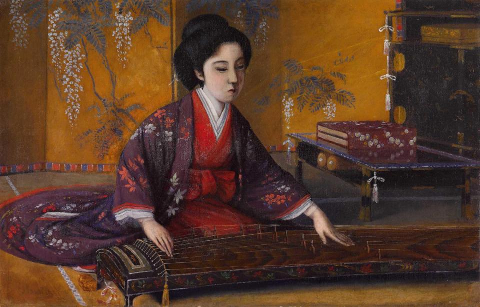 田村宗立《官女弾琴図》1897年頃、京都市美術館蔵