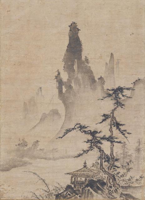重要美術品　山水図（部分）　江西龍派・心田清播賛　伝周文筆　京都国立博物館