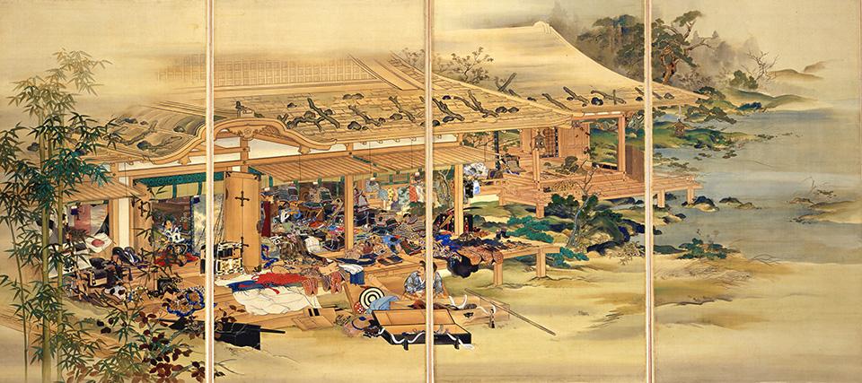 綴織壁掛「武具曝涼」原画　守住勇魚 筆（1900年 パリ万博関連）