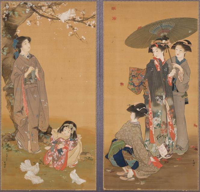 池田蕉園《もの詣で・春の日》 1907年・1908年 福田美術館蔵 通期展示