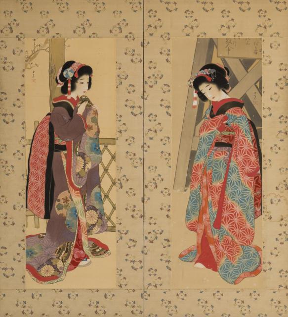栗原玉葉《お七・お染》大正時代 福田美術館蔵 通期展示