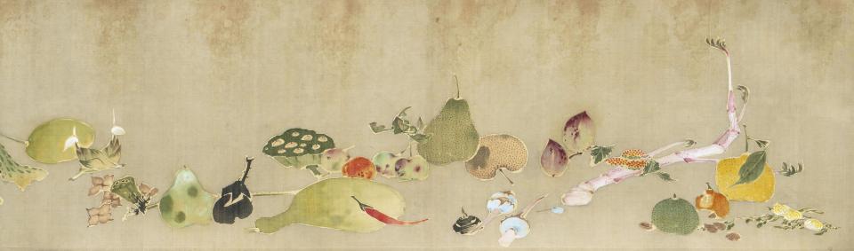 伊藤若冲《果蔬図巻》 1790年以前(部分) 福田美術館蔵 通期展示