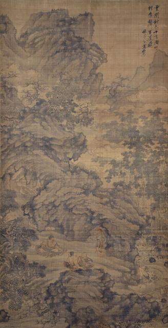 仿王着色秋景山水図　石濤画賛　一幅　紙本淡彩　中国・明時代　相国寺蔵