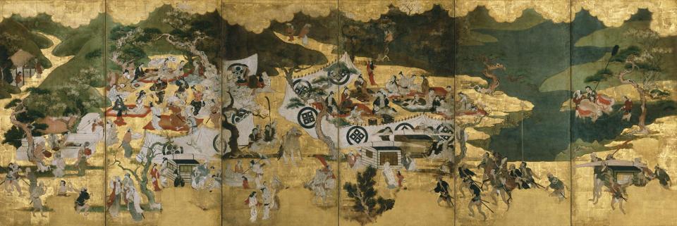 重要文化財 花下遊楽図屏風 六曲一隻 紙本金地著色 江戸時代 相国寺蔵 Ⅱ期