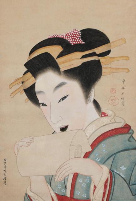 祇園井特《京妓美人図》 18ー19世紀 後期展示 福田美術館蔵