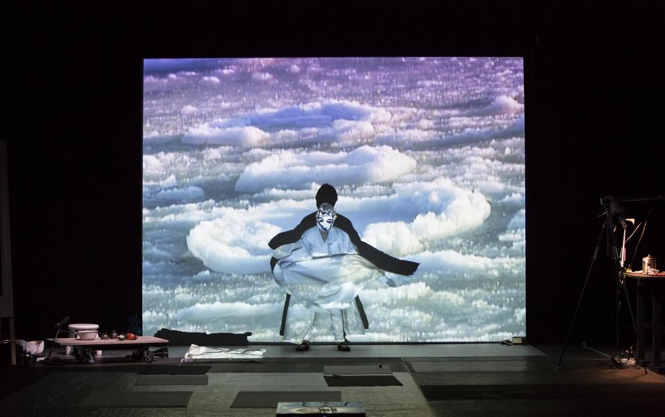 Joan Jonas, Reanimation, 2012, performance at Hangar Bicocca,  Milan, Italy, Light Time Tales, 2014.   Photo by Moira Ricci