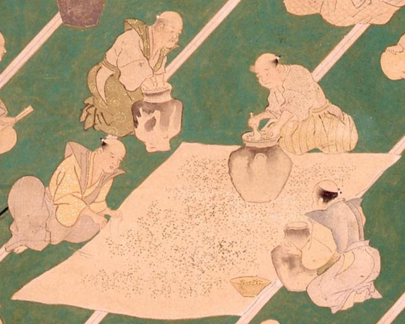 製茶図屏風（部分） 江戸時代 茶道資料館蔵