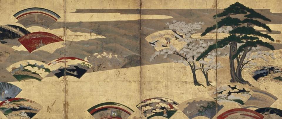 《扇面散・農村図屏風》（右隻）　　江戸・17世紀