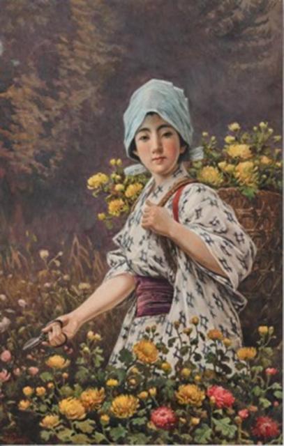 笠木治郎吉（かさぎ じろきち）《花を摘む少女》1897～1912年頃